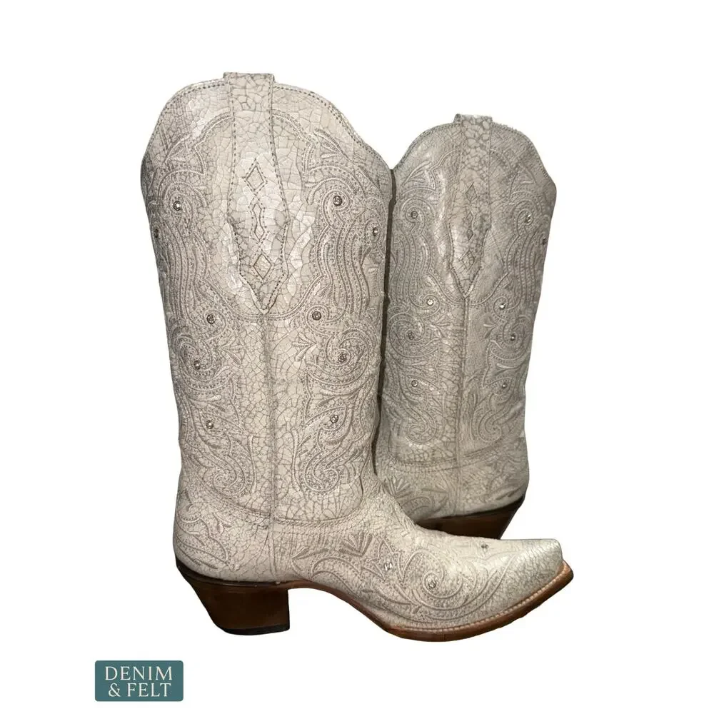 NEW‎ Corral White Crystal Embroidered Western Boots Snip Toe Cowgirl Glam 11 M
